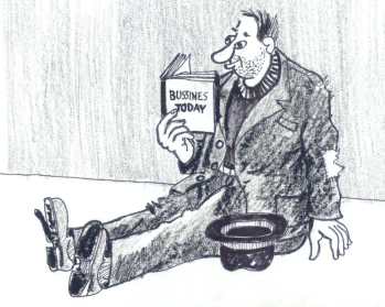 Slovak cartoon, begger studying hard